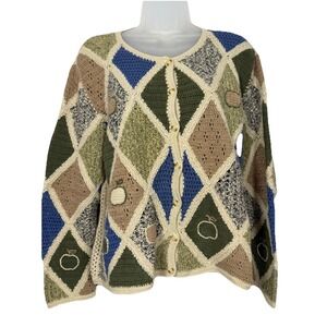 Christopher & Banks Hand Crocheted Patchwork Apple Teacher Cardigan Womens M